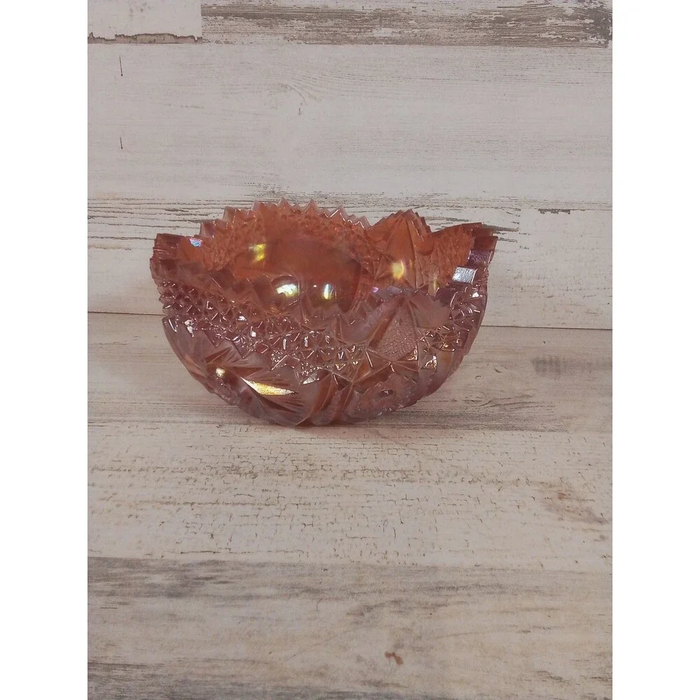 Vintage Pink Imperial Sawtooth Glass Carnival Glass Bowl